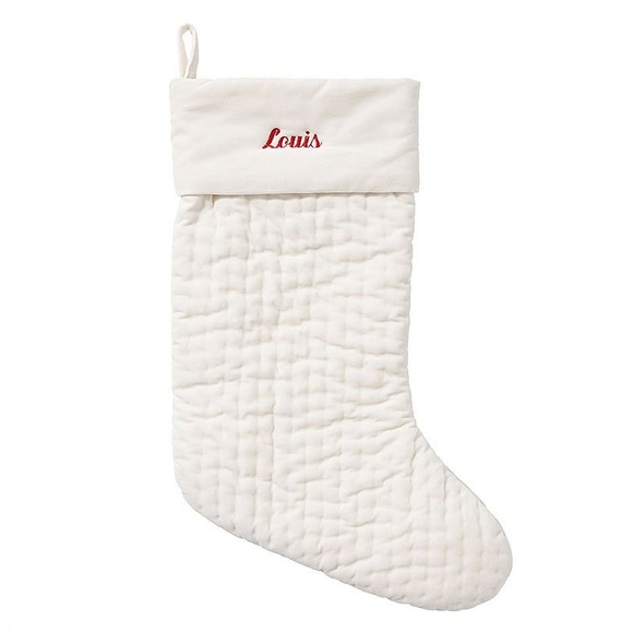Pottery Barn Channel Quilted Velvet Stocking | Ivory | Medium - Picture 4 of 6